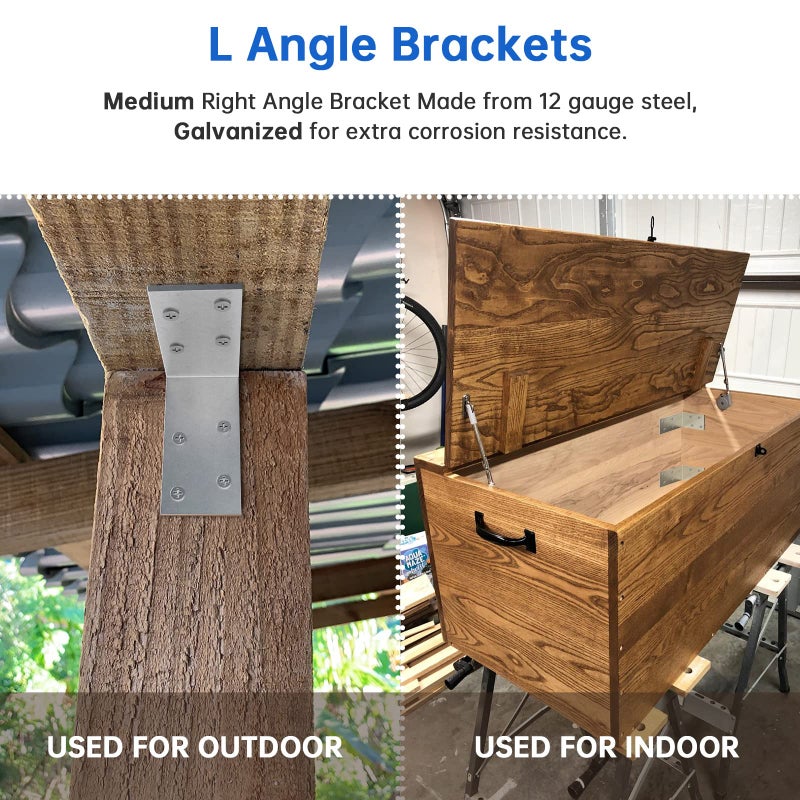 KOMOHOM (8PCS) L Brackets Heavy Duty 90 Degree Angle Bracket Galvanized Corner Brace  Angle Iron for Wood 90 Degree L Shape Bracket 3""x3""Metal Angle Shelf for Wood Beams Framing Fence - Image 4